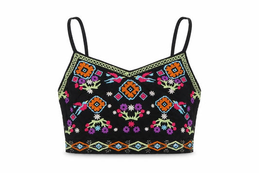 New Look Womens Black Geometric Cotton Cropped T-Shirt Size 6 V-Neck - Beaded