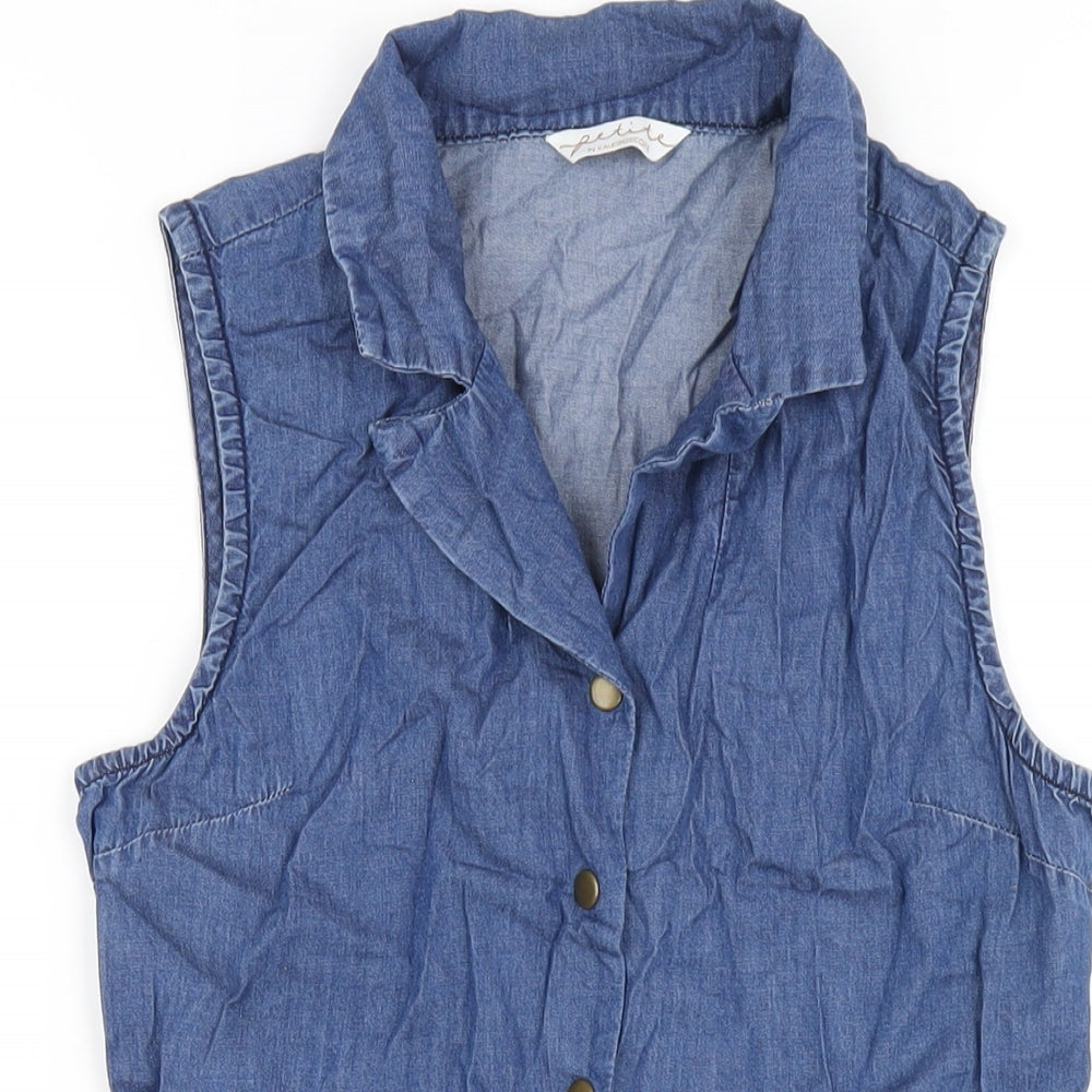 Kaleidoscope Womens Blue Cotton A-Line Size 6 Collared Snap
