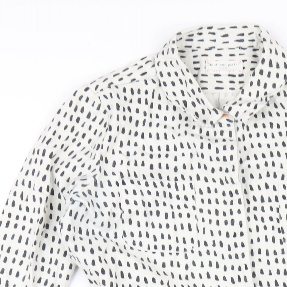 Chinti and Parker Womens White Geometric Cotton Shirt Dress Size S Collared Button