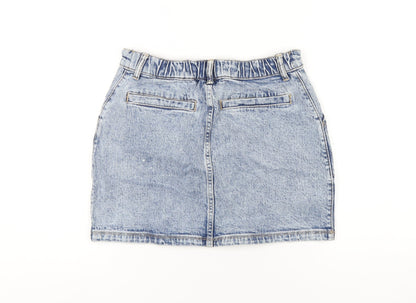 Social Tourist Womens Blue Cotton A-Line Skirt Size S Zip