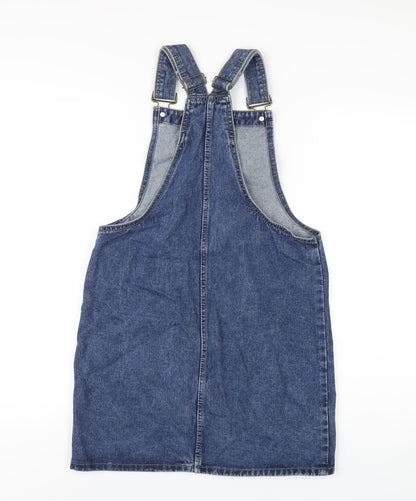Denim & Co. Womens Blue Cotton Pinafore/Dungaree Dress Size 8 Square Neck Buckle