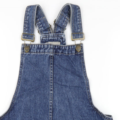 Denim & Co. Womens Blue Cotton Pinafore/Dungaree Dress Size 8 Square Neck Buckle