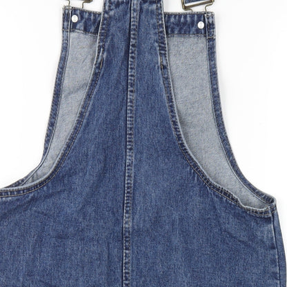 Denim & Co. Womens Blue Cotton Pinafore/Dungaree Dress Size 8 Square Neck Buckle