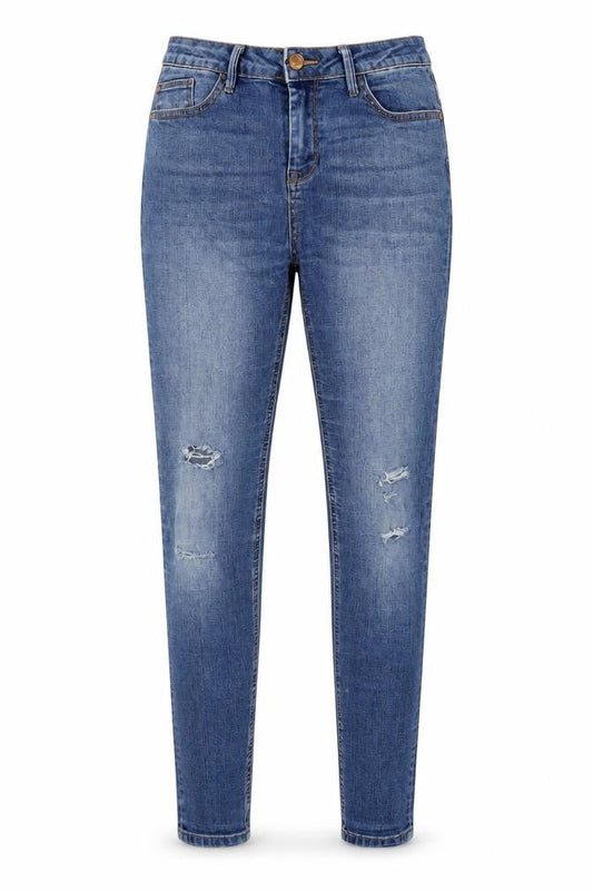 Front view of Denim & Co. women’s blue cotton skinny jeans, size UK 10, 29-inch leg regular zip