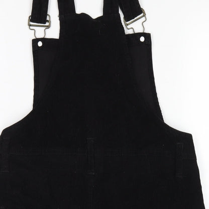 Boohoo Womens Black Cotton Pinafore/Dungaree Dress Size 8 Square Neck Buckle
