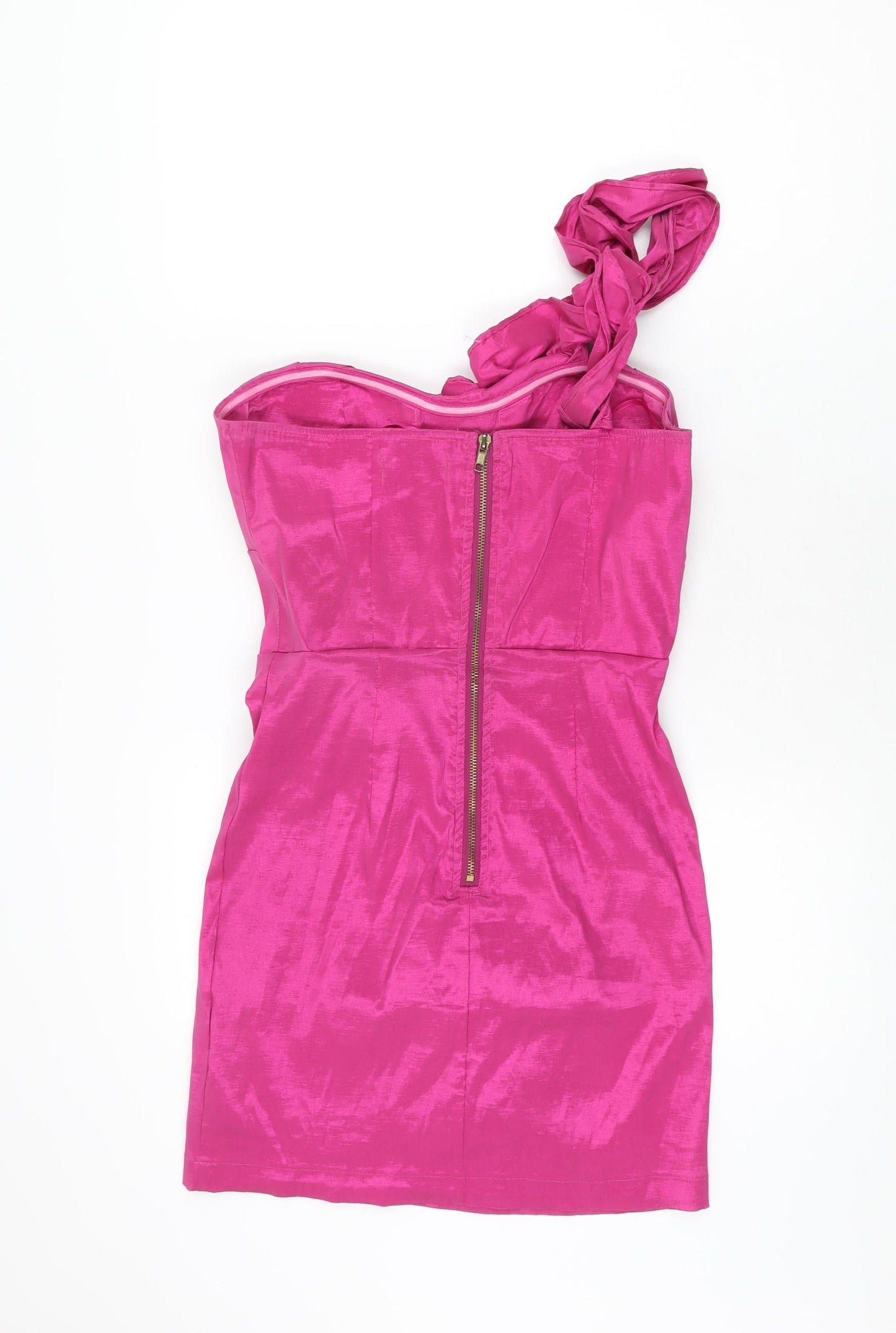 Madam Rage Womens Pink Polyester Bodycon Size 12 One Shoulder Zip