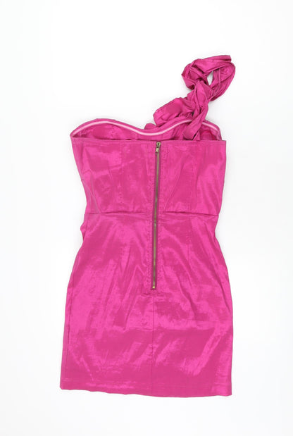 Madam Rage Womens Pink Polyester Bodycon Size 12 One Shoulder Zip