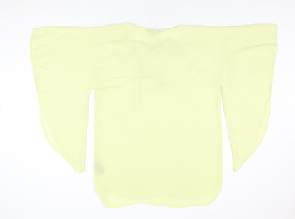 Julien Macdonald Womens Yellow Polyester Basic Blouse Size 12 Round Neck
