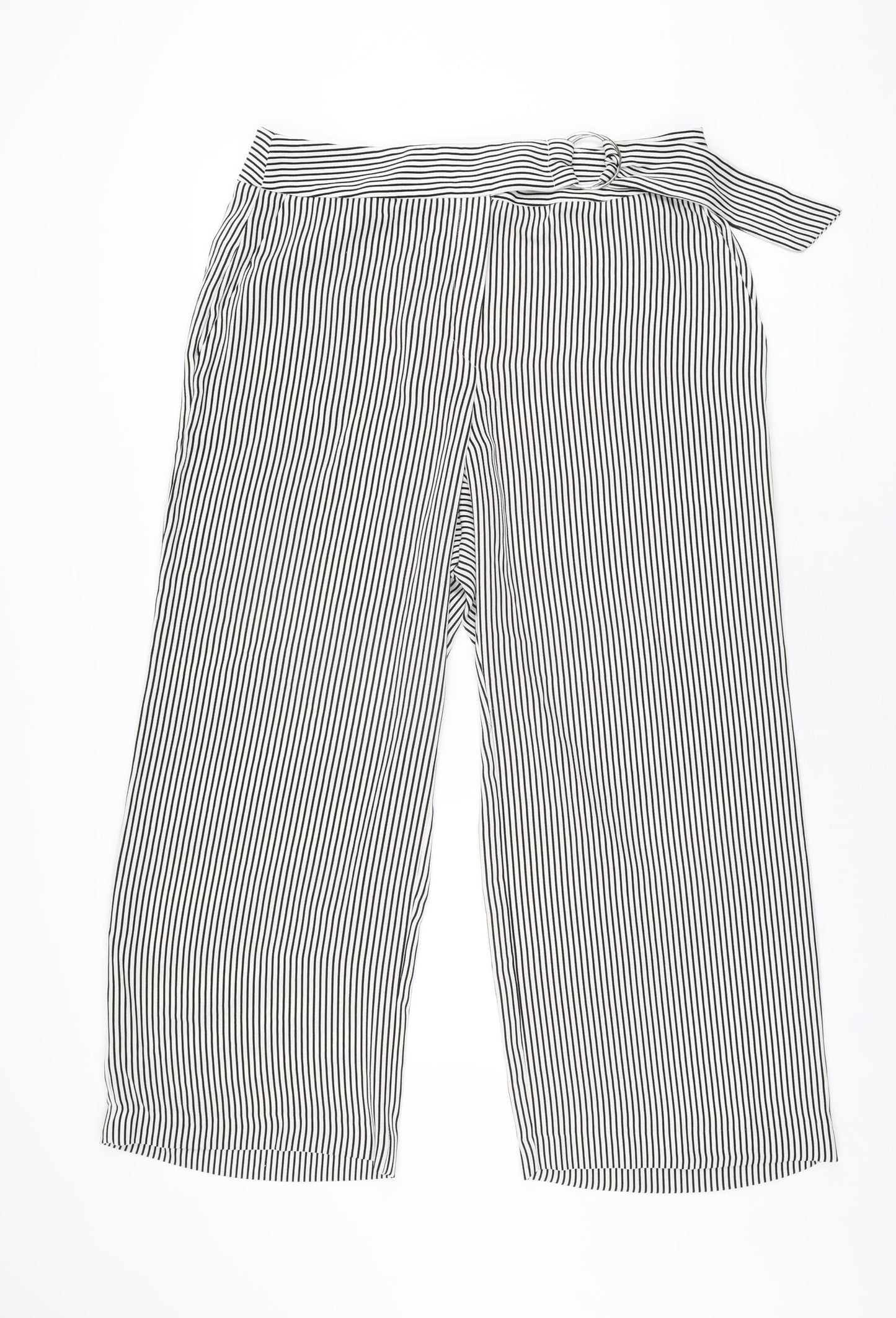 Mango Womens White Striped Polyester Trousers Size 16 L27 in Regular Zip