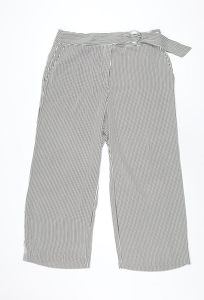 Mango Womens White Striped Polyester Trousers Size 16 L27 in Regular Zip