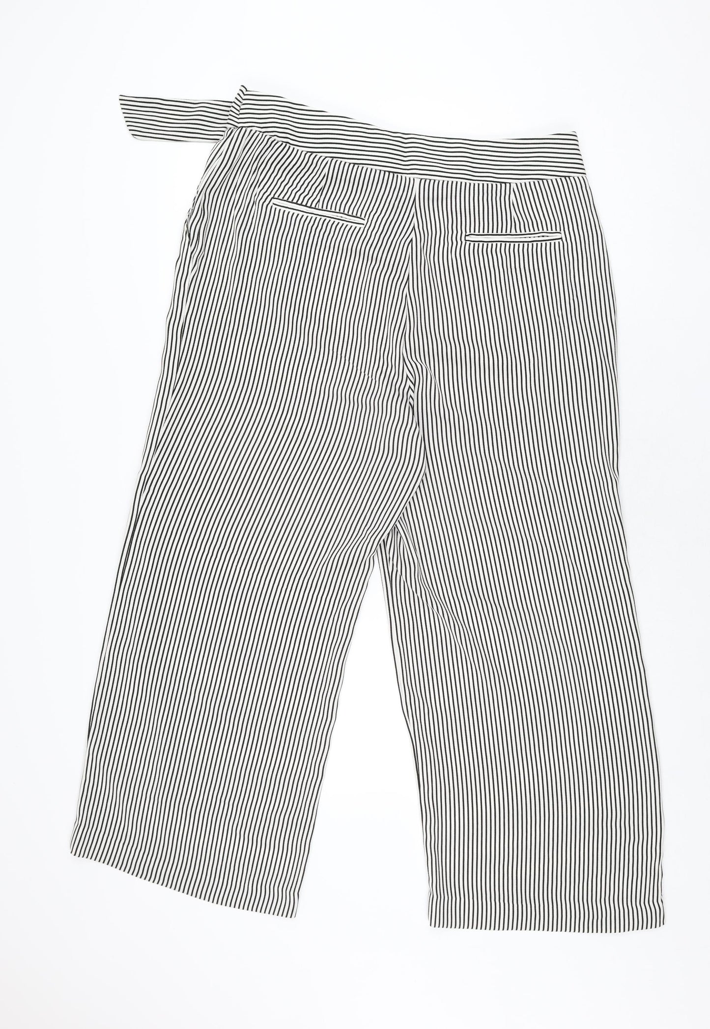 Mango Womens White Striped Polyester Trousers Size 16 L27 in Regular Zip