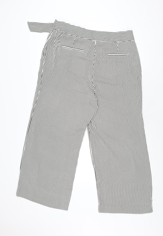 Mango Womens White Striped Polyester Trousers Size 16 L27 in Regular Zip
