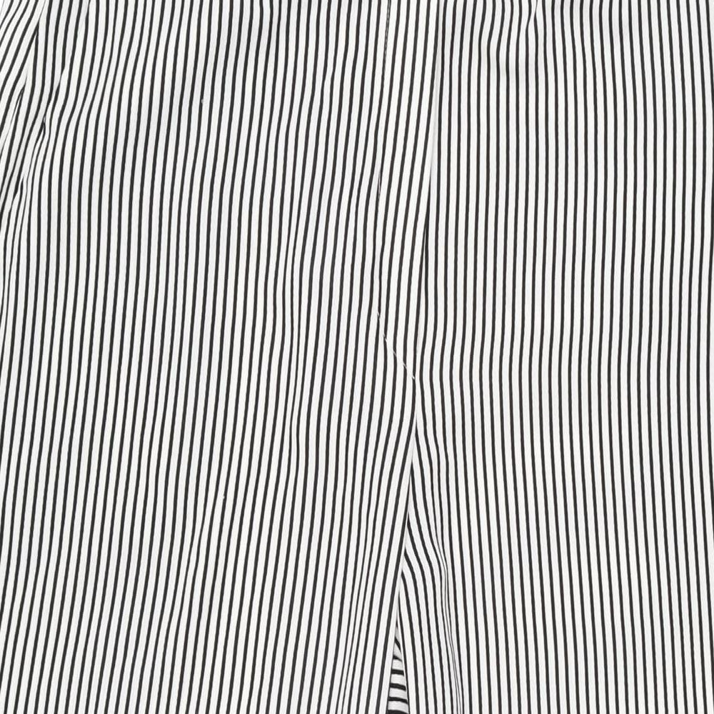 Mango Womens White Striped Polyester Trousers Size 16 L27 in Regular Zip