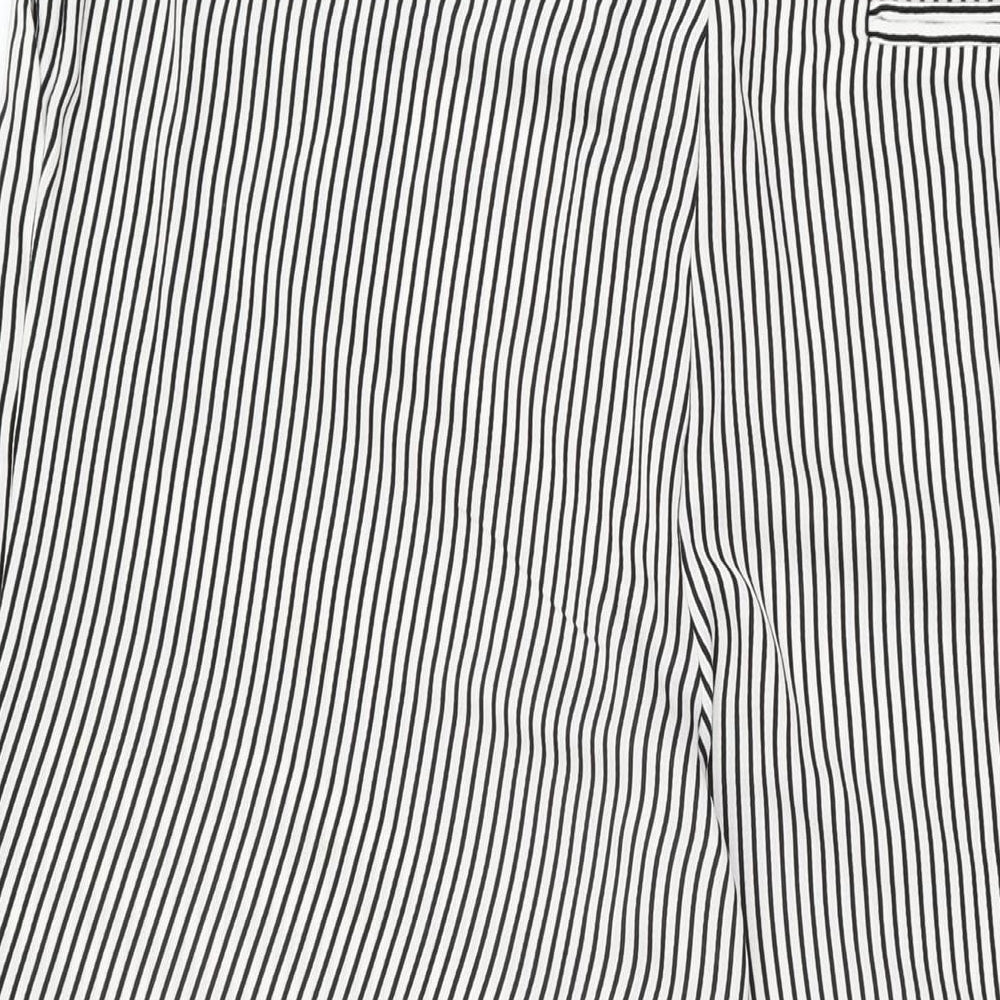 Mango Womens White Striped Polyester Trousers Size 16 L27 in Regular Zip