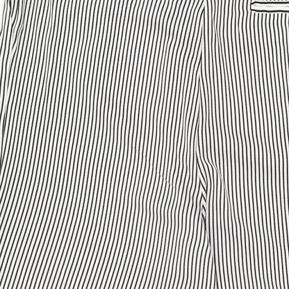 Mango Womens White Striped Polyester Trousers Size 16 L27 in Regular Zip