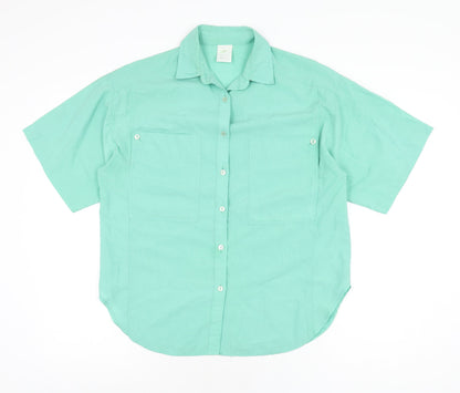 Littlewoods Womens Green Polyester Basic Button-Up Size 12 Collared