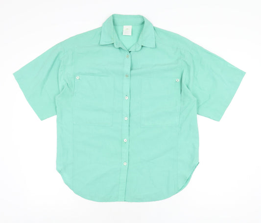Littlewoods Womens Green Polyester Basic Button-Up Size 12 Collared