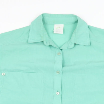 Littlewoods Womens Green Polyester Basic Button-Up Size 12 Collared