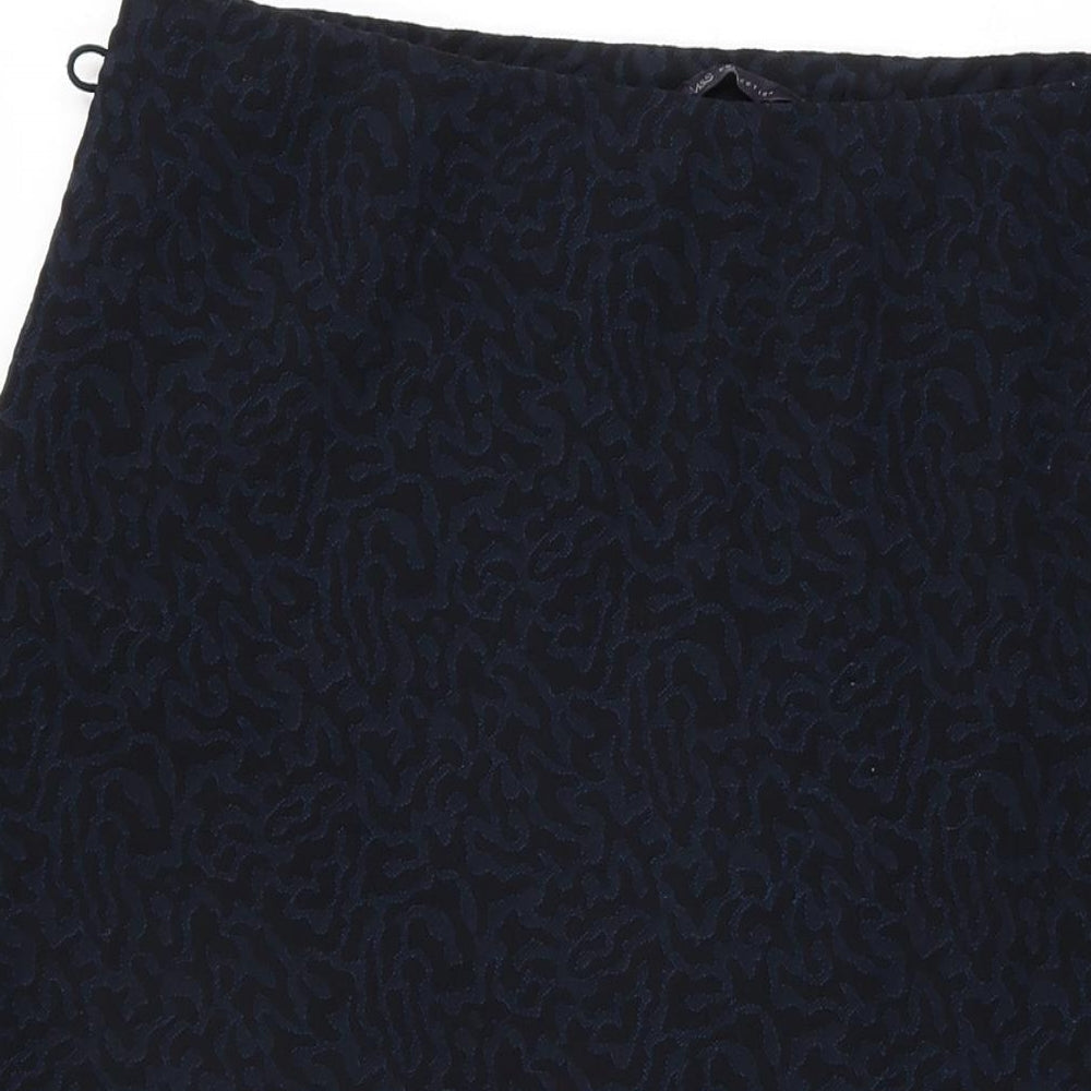 Marks and Spencer Womens Blue Geometric Polyester Swing Skirt Size 16