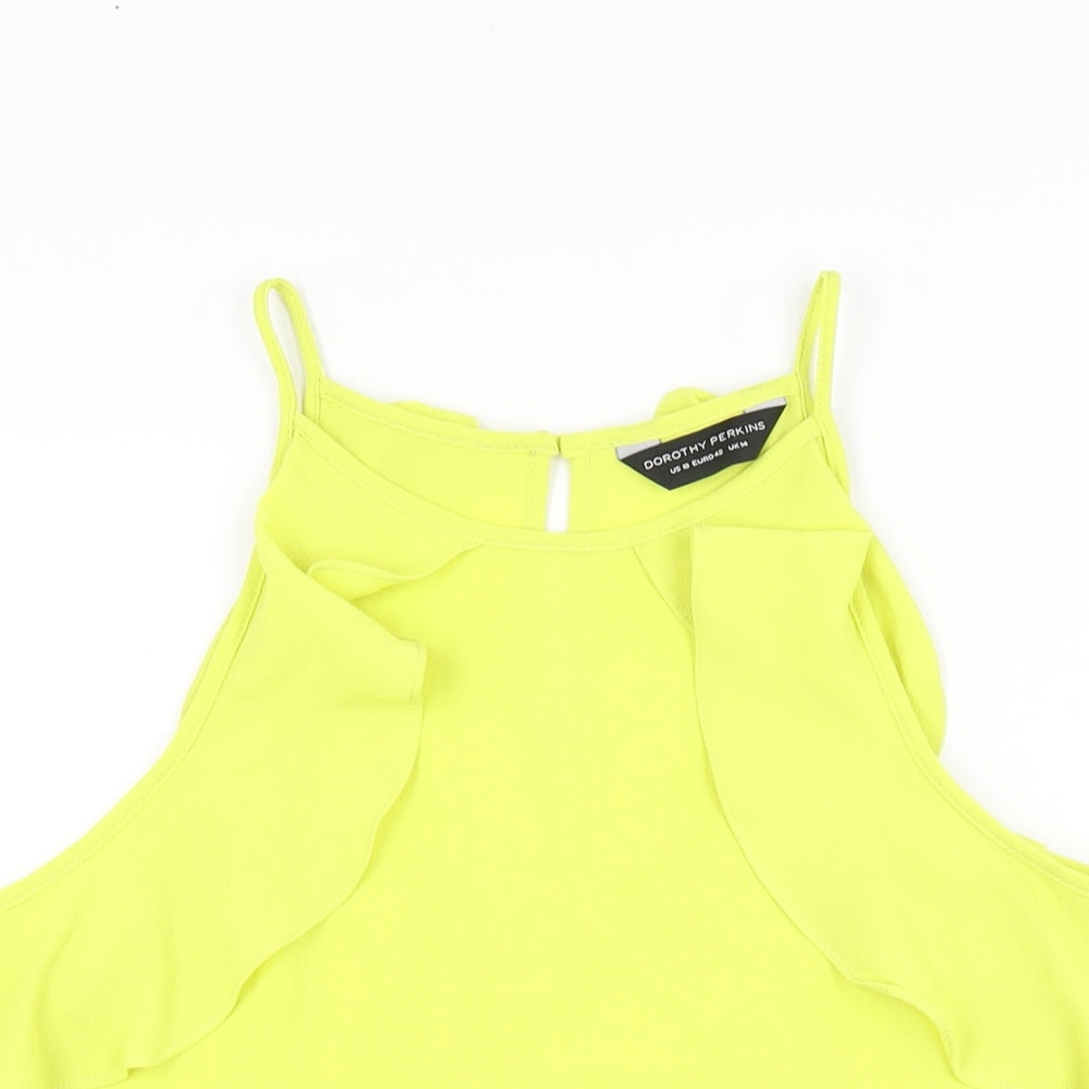 Dorothy Perkins Womens Yellow Polyester Basic T-Shirt Size 14 Round Neck