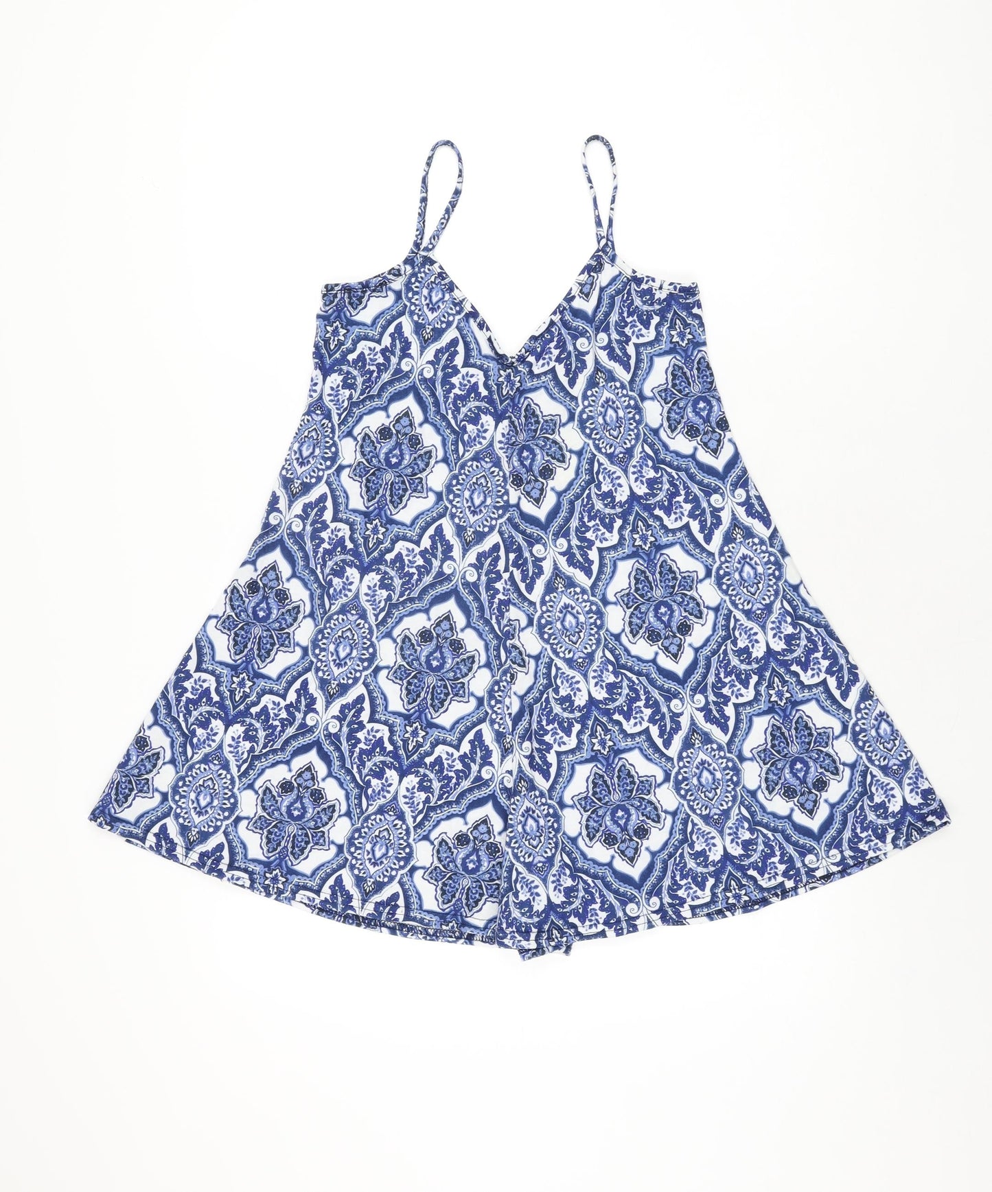 Boohoo Womens Blue Geometric Polyester Playsuit One-Piece Size 10 Pullover