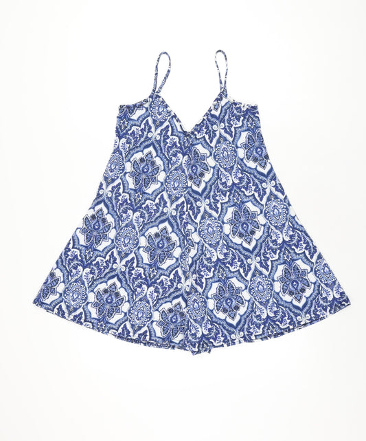 Boohoo Womens Blue Geometric Polyester Playsuit One-Piece Size 10 Pullover