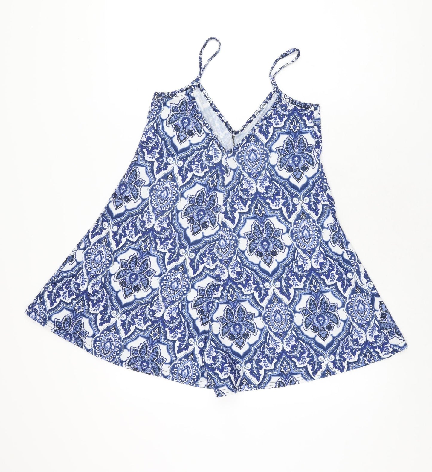 Boohoo Womens Blue Geometric Polyester Playsuit One-Piece Size 10 Pullover