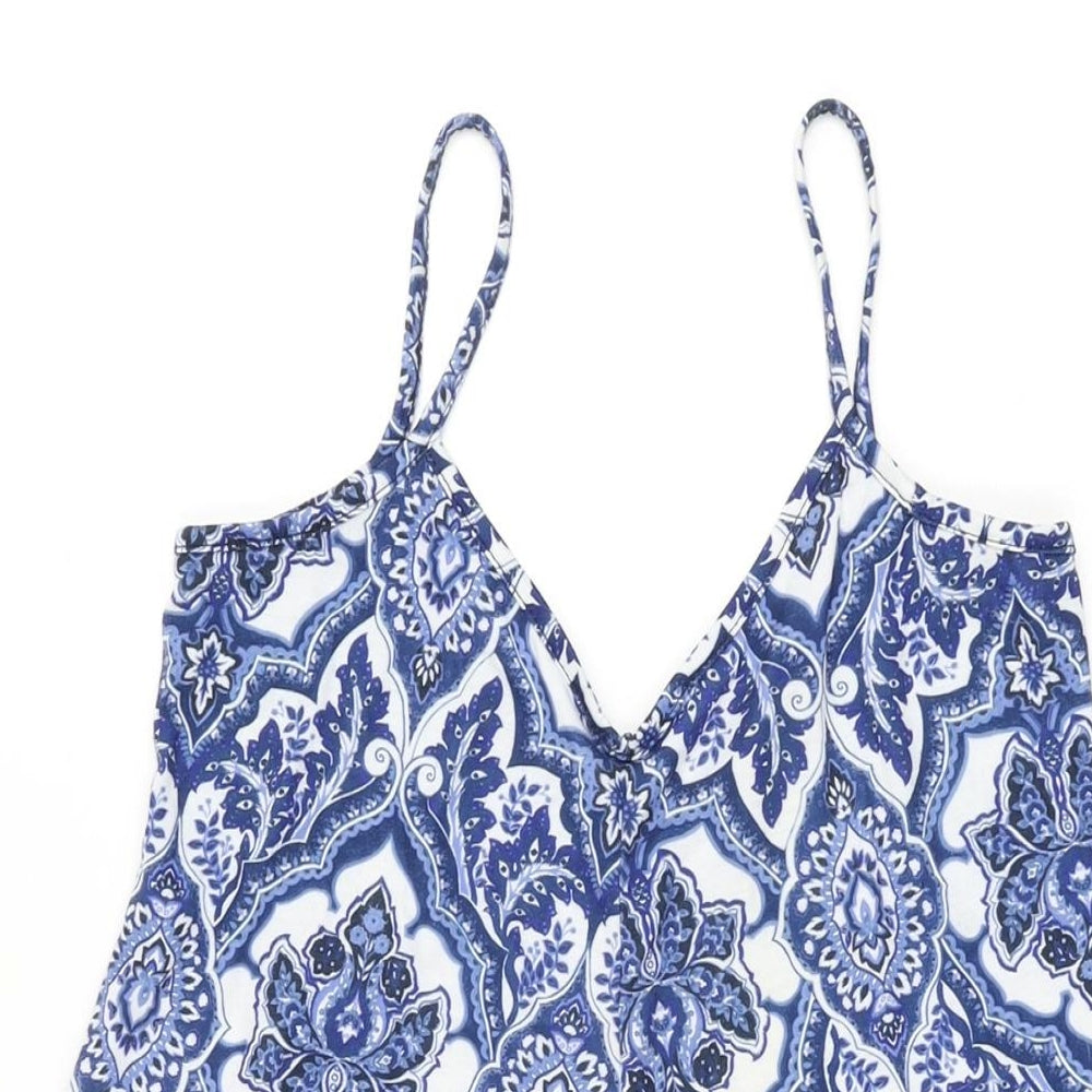 Boohoo Womens Blue Geometric Polyester Playsuit One-Piece Size 10 Pullover