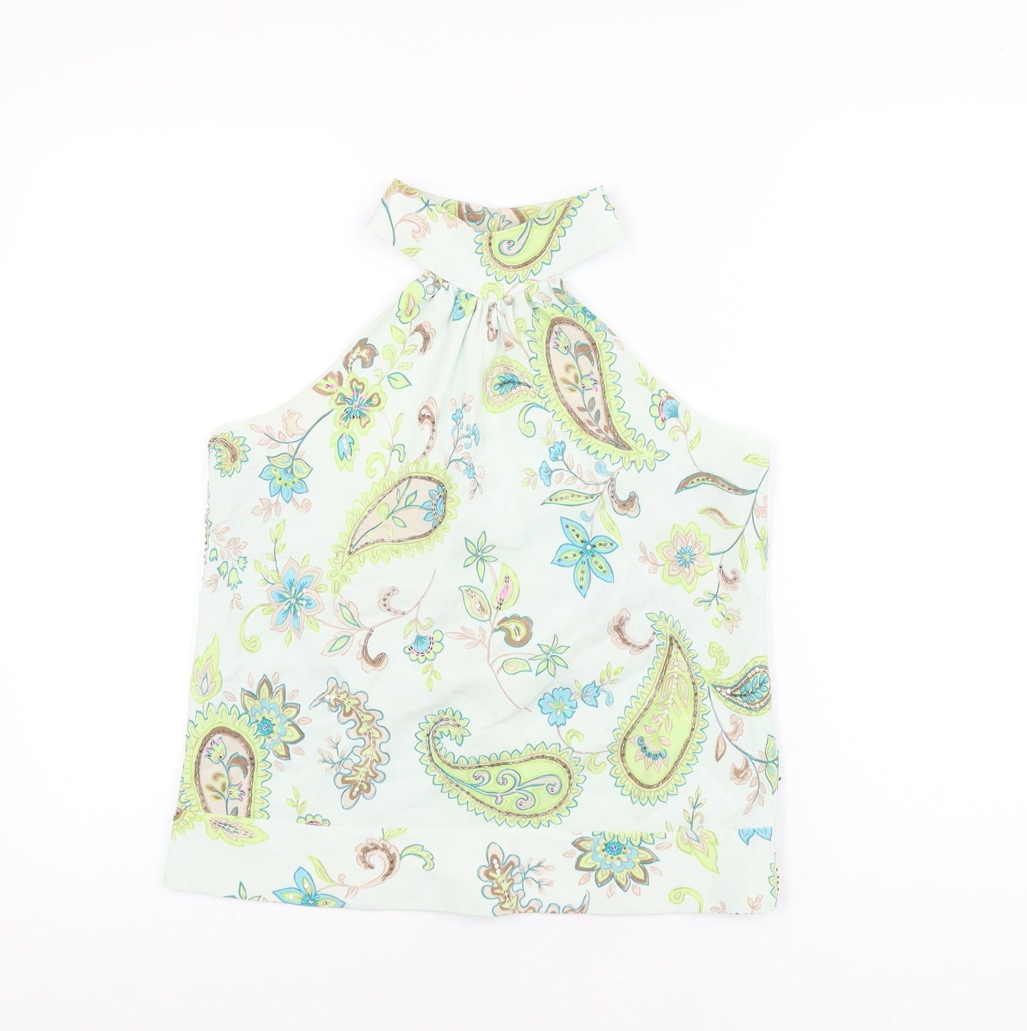 Autograph Womens Blue Paisley Silk Basic T-Shirt Size 14 Halter