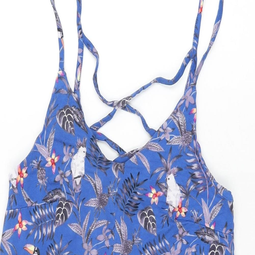 New Look Womens Blue Floral Viscose Playsuit One-Piece Size 8 L3 in Pullover - Parrot Print