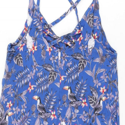 New Look Womens Blue Floral Viscose Playsuit One-Piece Size 8 L3 in Pullover - Parrot Print