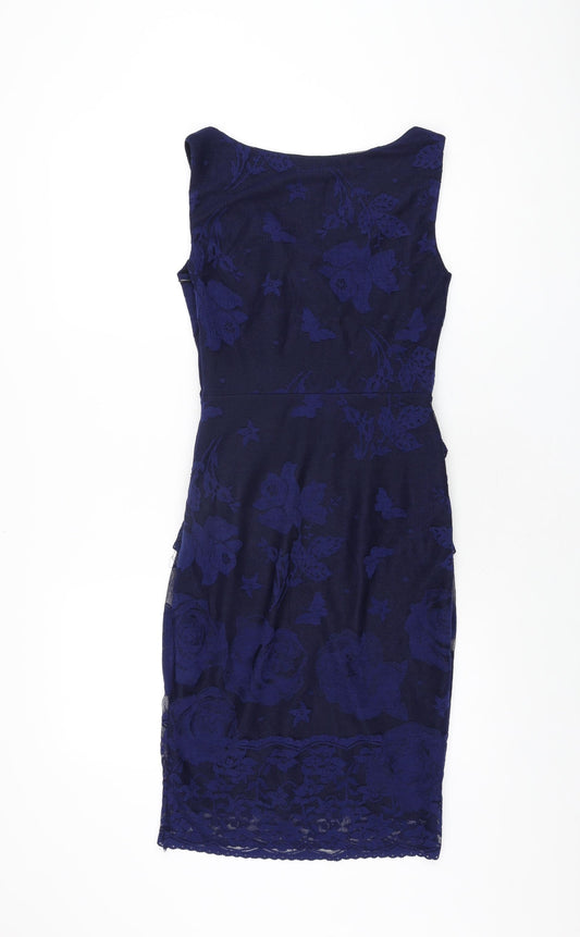 Phase Eight Womens Blue Floral Polyester Bodycon Size 8 V-Neck Zip