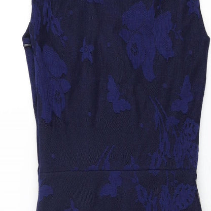 Phase Eight Womens Blue Floral Polyester Bodycon Size 8 V-Neck Zip