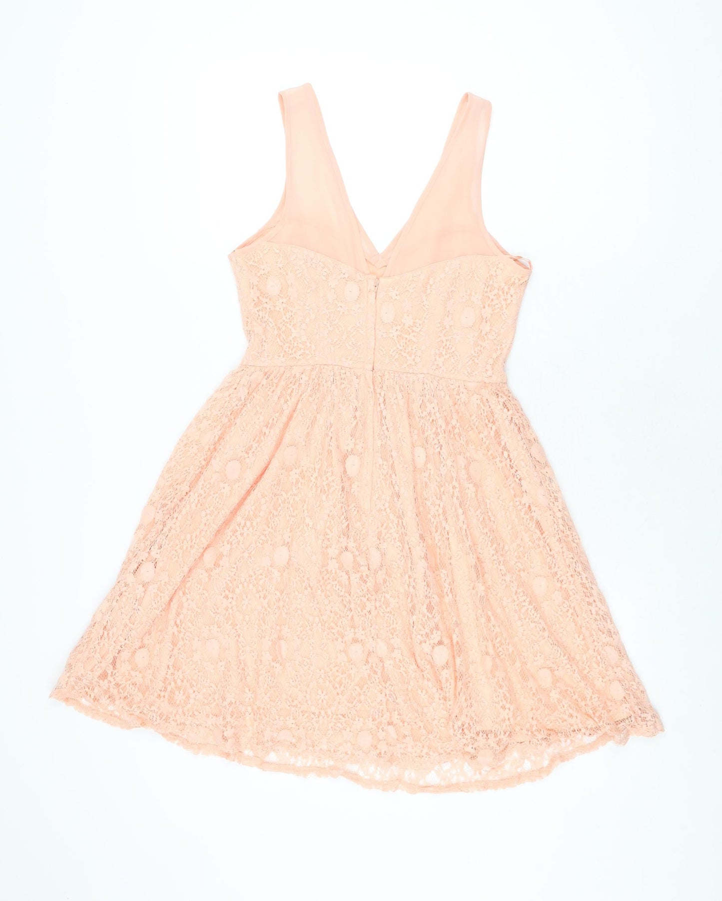 Dorothy Perkins Womens Pink Floral Polyester Skater Dress Size 8 V-Neck Zip