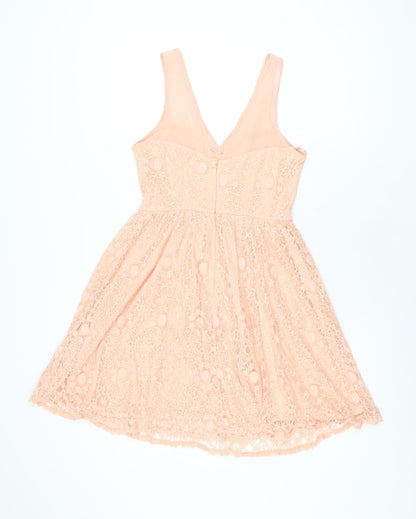 Dorothy Perkins Womens Pink Floral Polyester Skater Dress Size 8 V-Neck Zip