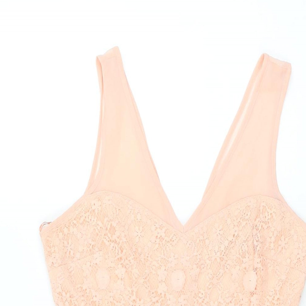 Dorothy Perkins Womens Pink Floral Polyester Skater Dress Size 8 V-Neck Zip