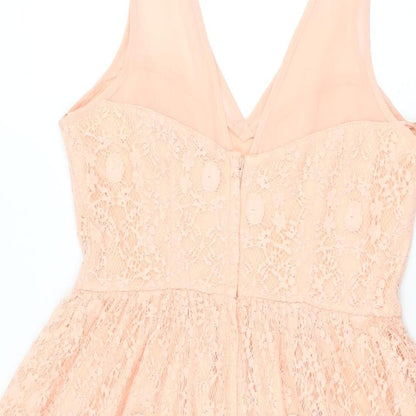 Dorothy Perkins Womens Pink Floral Polyester Skater Dress Size 8 V-Neck Zip