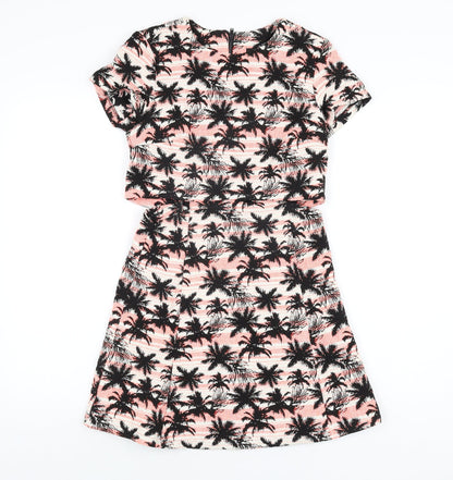 Topshop Womens Multicoloured Geometric Cotton Skater Dress Size 8 Round Neck Zip