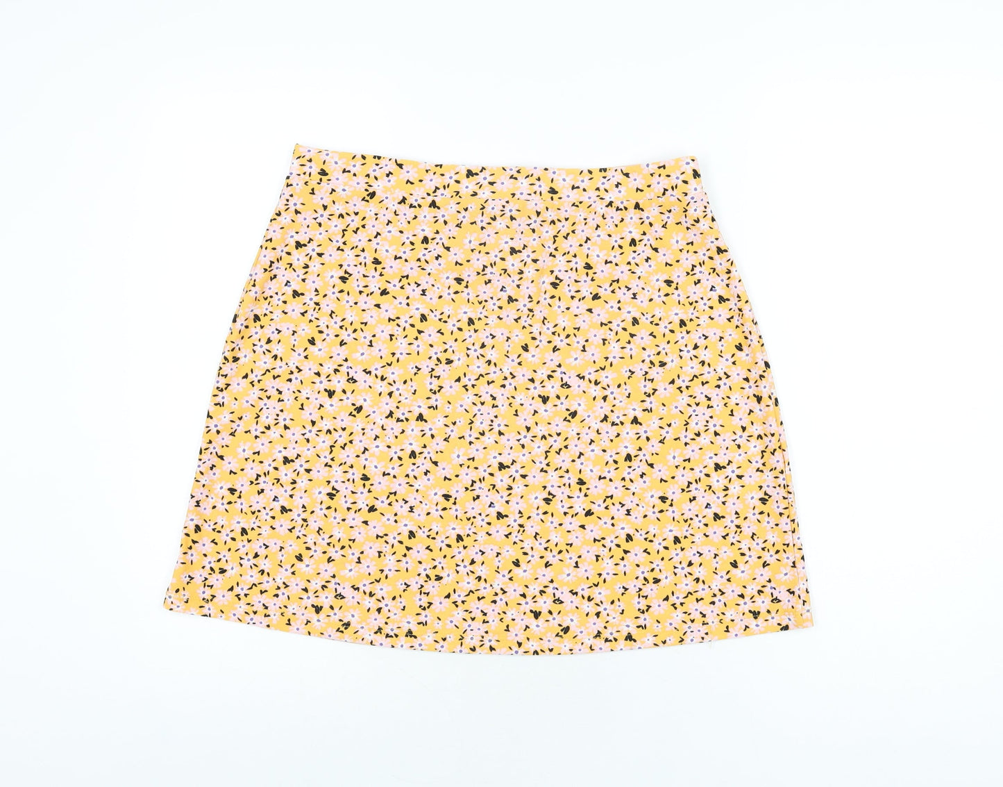 Wednesday's Girl Womens Yellow Floral Polyester A-Line Skirt Size L
