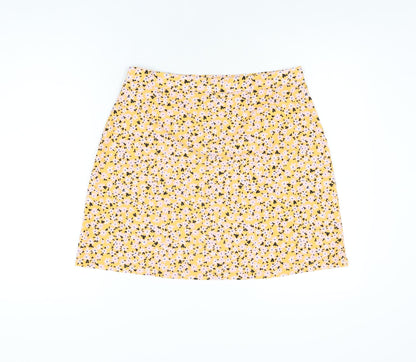 Wednesday's Girl Womens Yellow Floral Polyester A-Line Skirt Size L