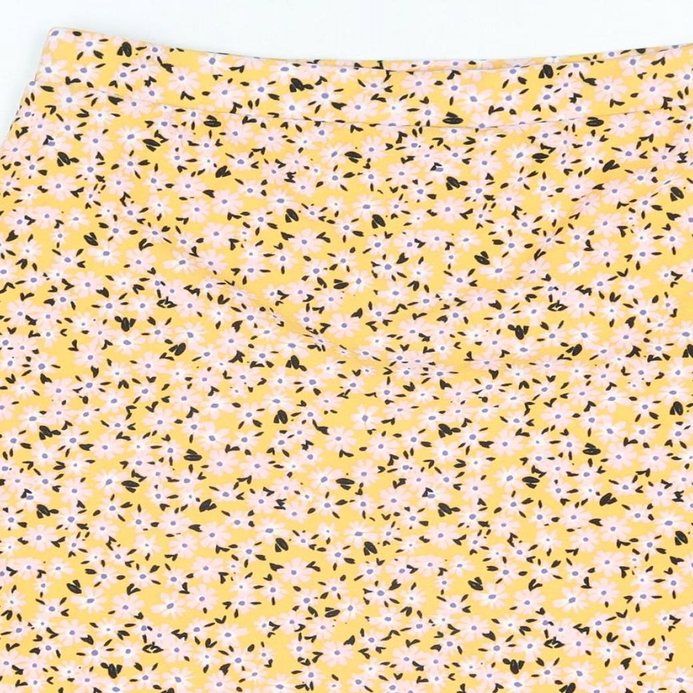 Wednesday's Girl Womens Yellow Floral Polyester A-Line Skirt Size L