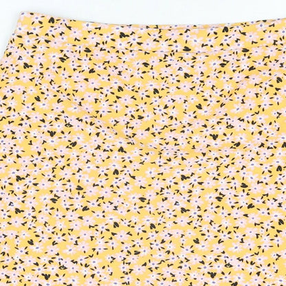 Wednesday's Girl Womens Yellow Floral Polyester A-Line Skirt Size L