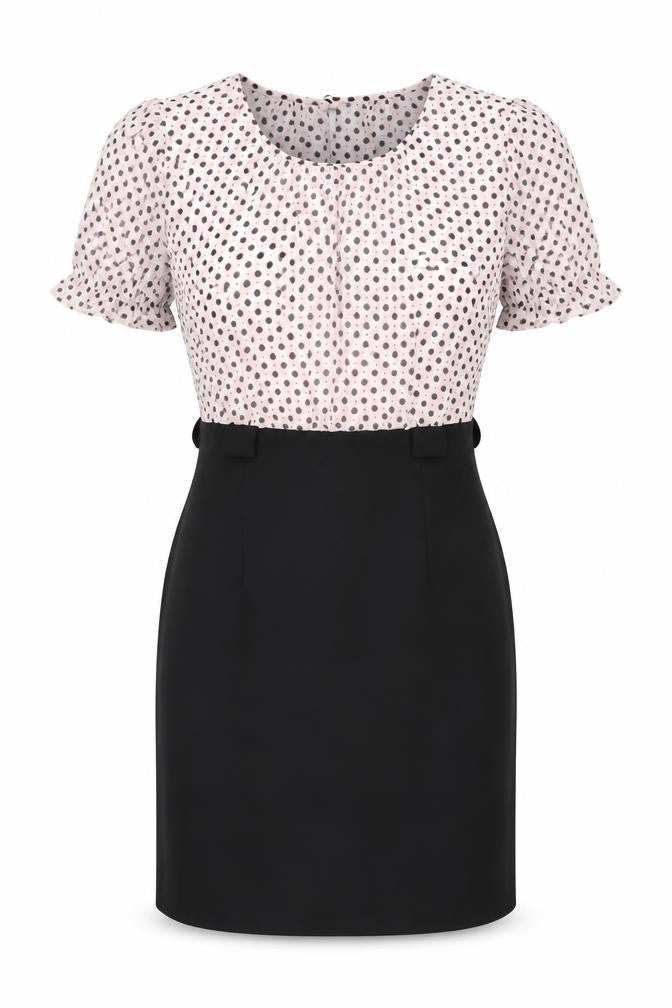 Connected Apparel Womens Pink Polka Dot Polyester Bodycon Size 10 Round Neck Zip
