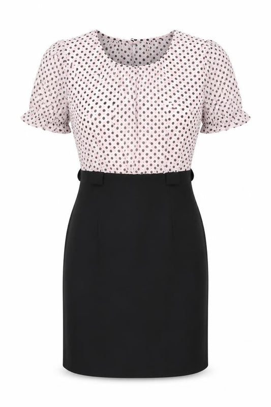 Connected Apparel Womens Pink Polka Dot Polyester Bodycon Size 10 Round Neck Zip