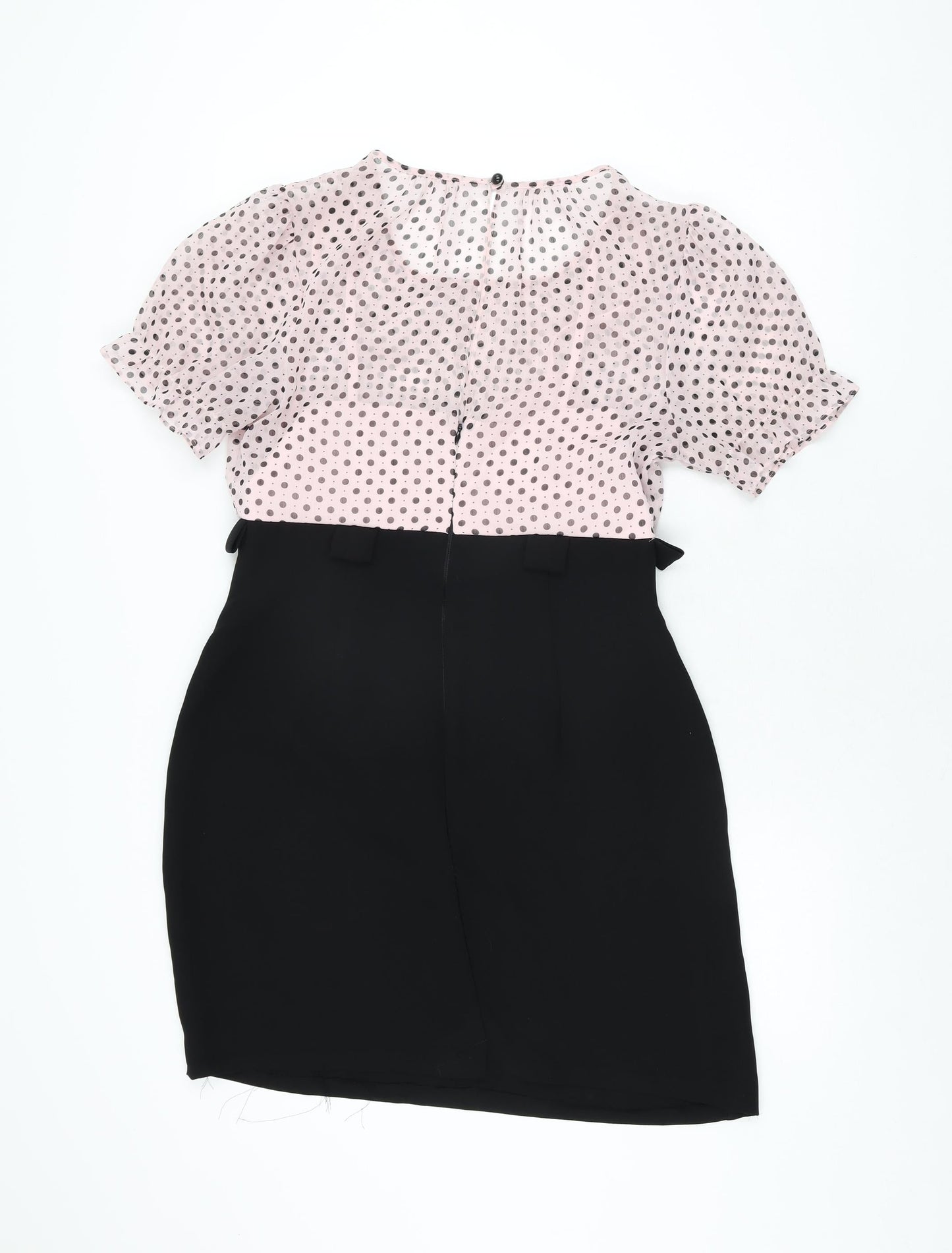 Connected Apparel Womens Pink Polka Dot Polyester Bodycon Size 10 Round Neck Zip