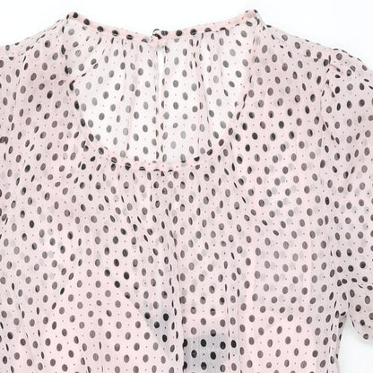 Connected Apparel Womens Pink Polka Dot Polyester Bodycon Size 10 Round Neck Zip