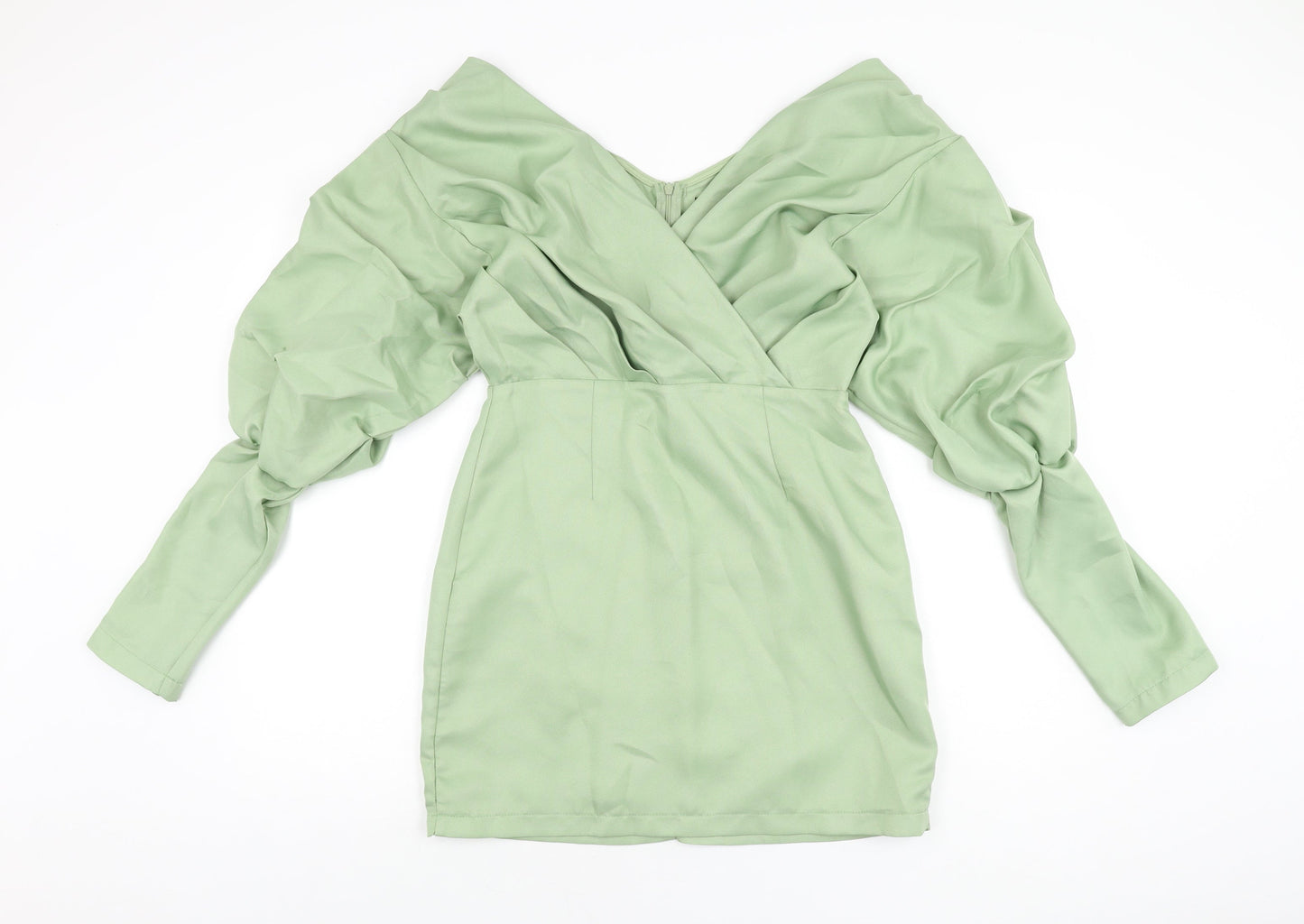 PRETTYLITTLETHING Womens Green Polyester Mini Size 10 V-Neck Zip