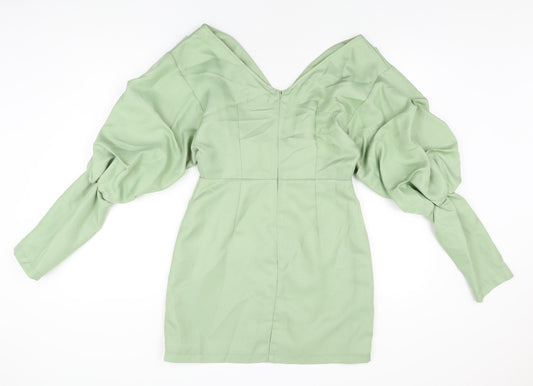 PRETTYLITTLETHING Womens Green Polyester Mini Size 10 V-Neck Zip