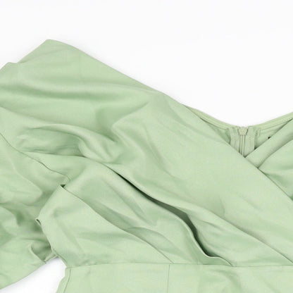 PRETTYLITTLETHING Womens Green Polyester Mini Size 10 V-Neck Zip