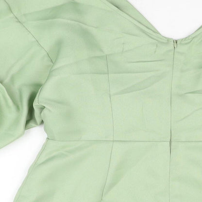 PRETTYLITTLETHING Womens Green Polyester Mini Size 10 V-Neck Zip